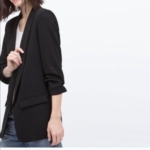 Zara ruched sleeve black boyfriend blazer xl